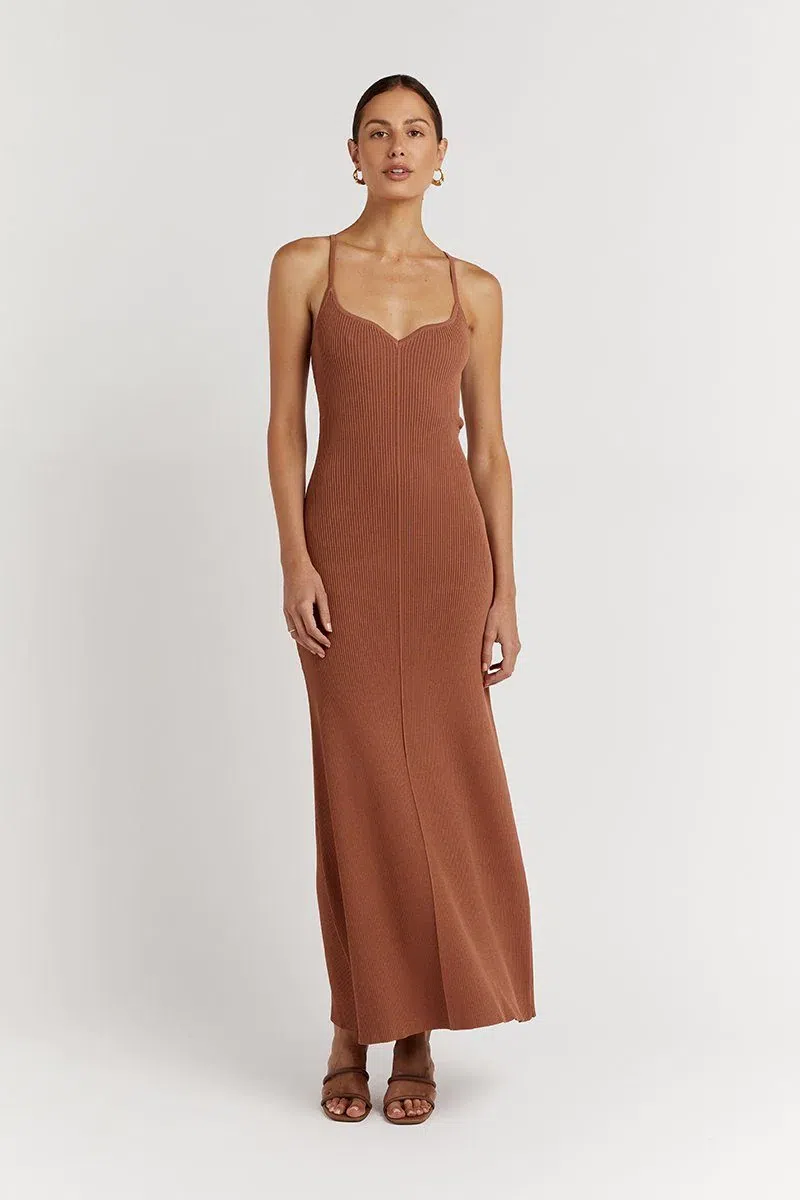 Dissh Koko Sweetheart Clay Knit Dress in Terracotta Brown Size S | The Volte