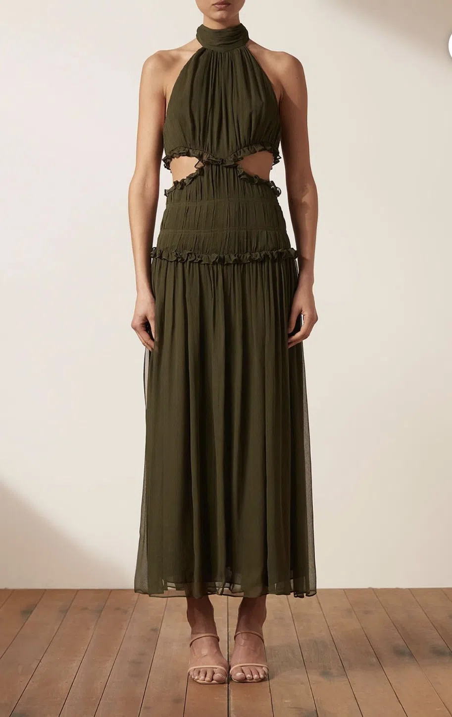 Shona Joy Safira High Neck Cut-Out Midi Dress Green Size 14 | The Volte