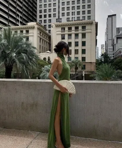 Oseree Lumiere Turtleneck Dress in Green Size 10 | The Volte