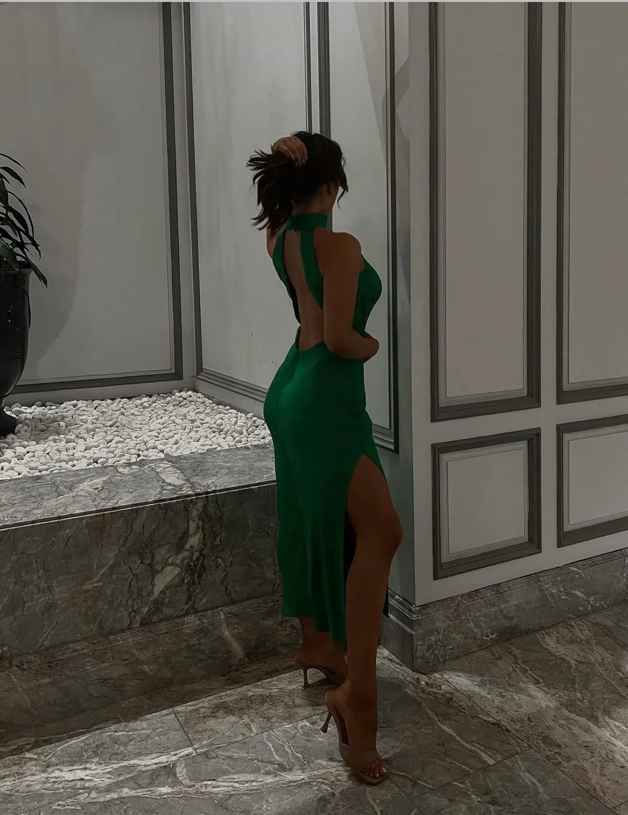 claire satin drape back maxi dress with split - green Claire Satin Drape Back Maxi Dress with Split - Pink