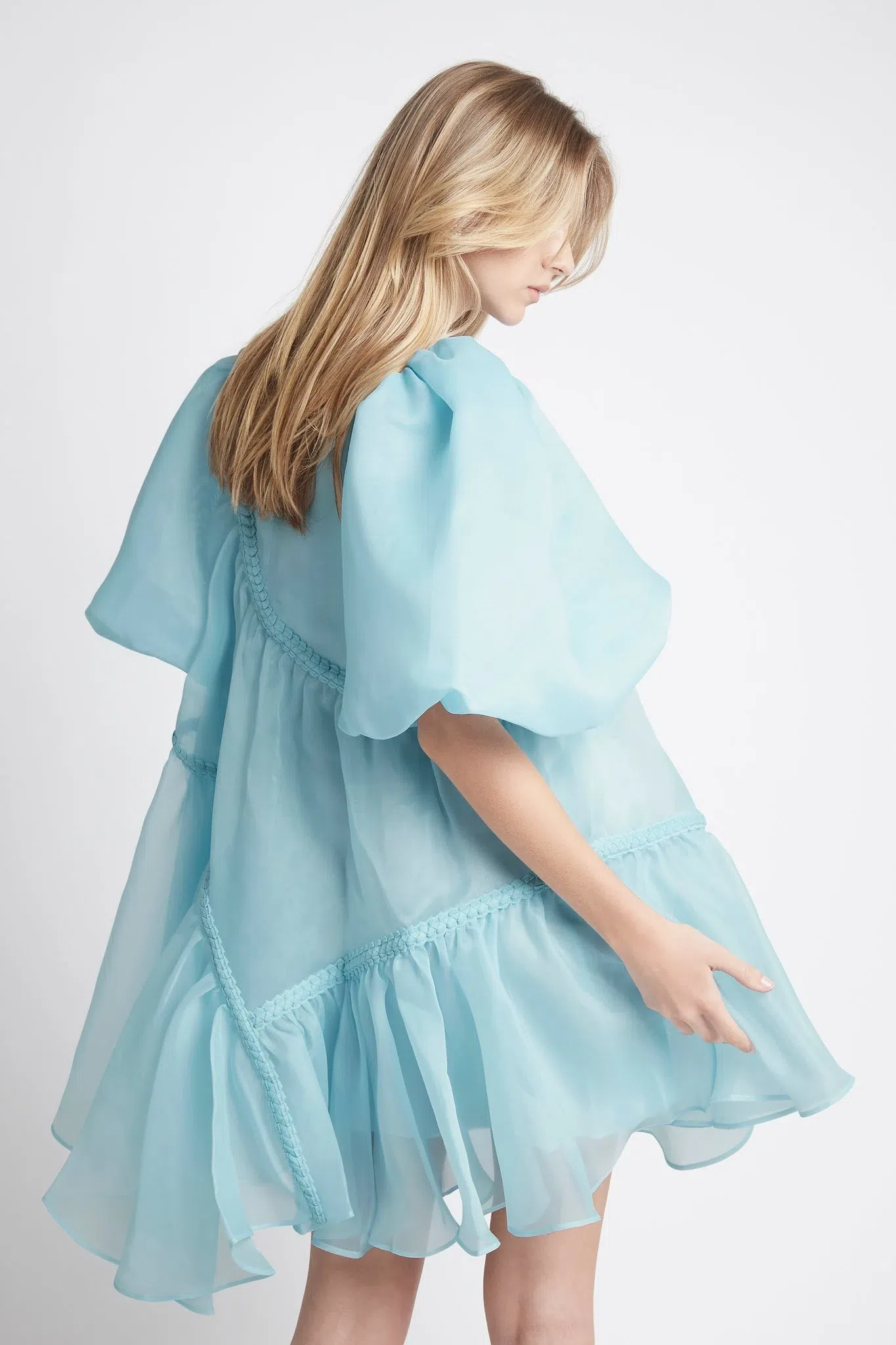 riviera asymmetric braided puff sleeve smock dress AJ Riviera Asymmetric Braided Puff Sleeve Smock Dress | mini main image 0