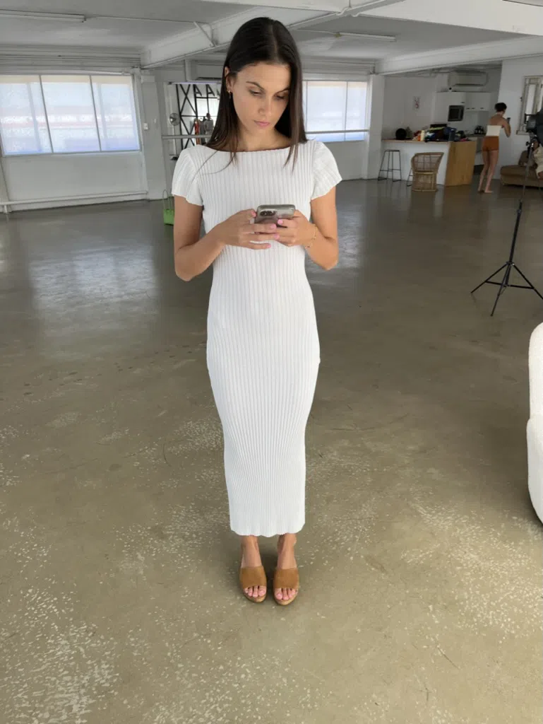 flared sleeve knit dress Ulla Johnson | Women's Vittoria Knit Wedding Guest Dress with Fringe in White Short Sleeve Mini Dress Size Medium main image 1