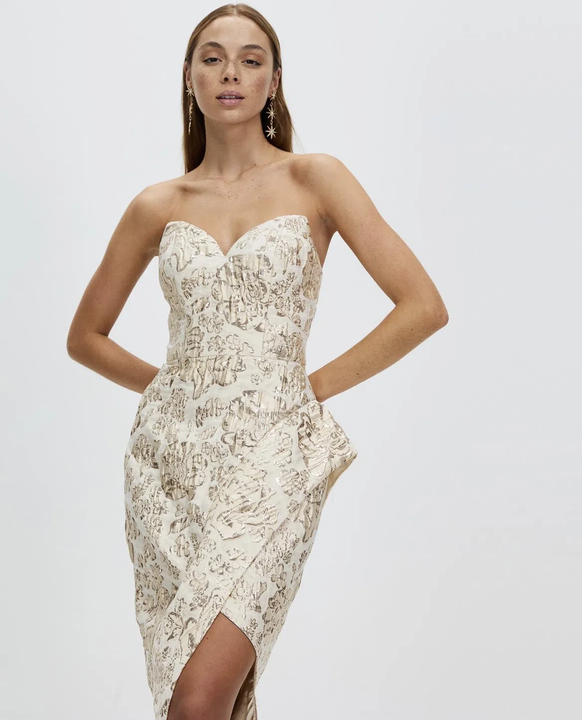 Bariano Adelina Metallic Midi Dress Gold Size 10 | The Volte