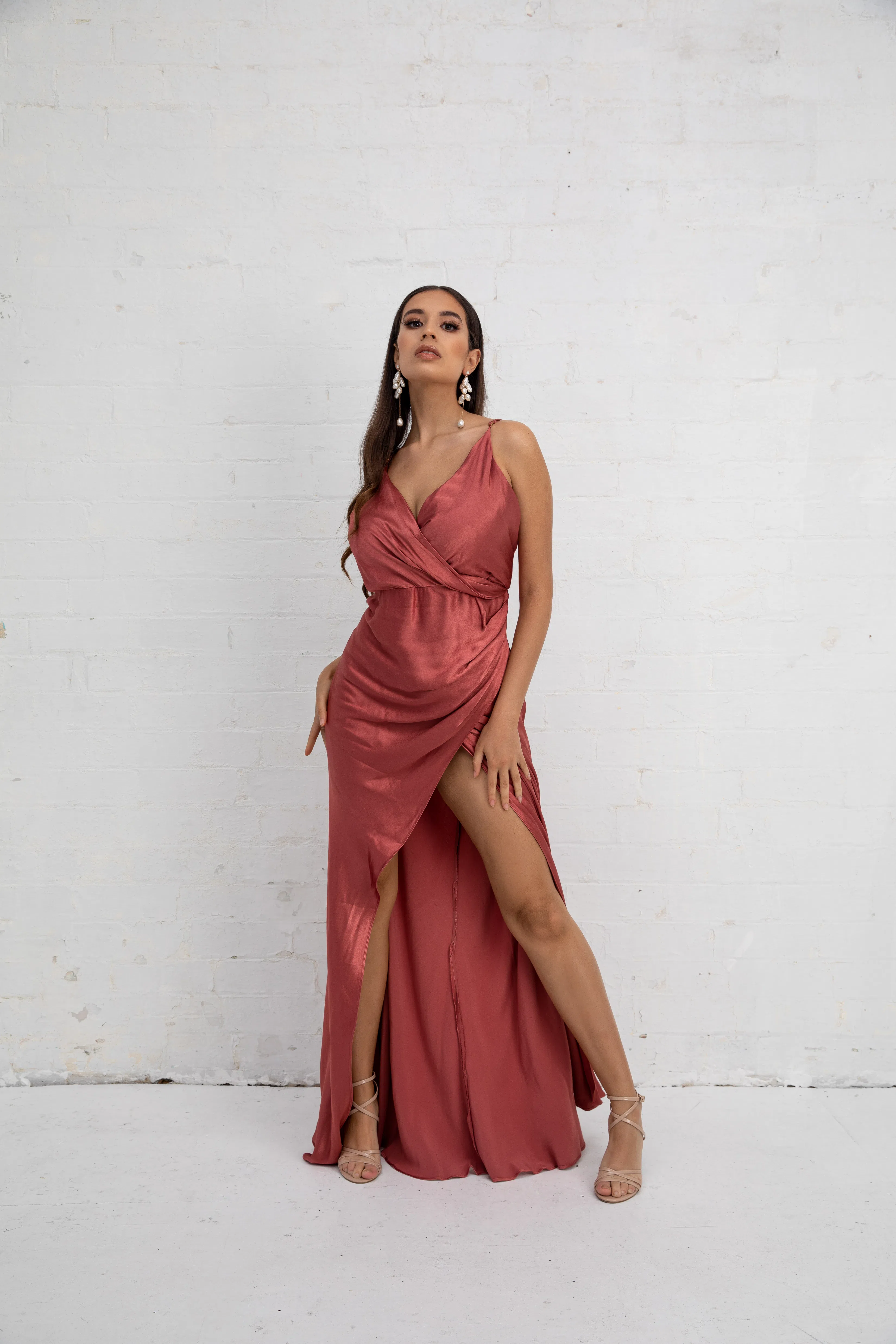 Shona Joy Terracotta Shona Joy La Lune Bias Cowl Maxi Dress In Terracotta