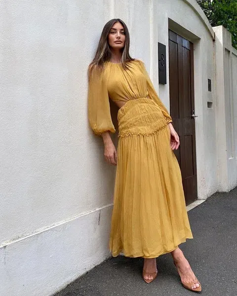 Shona Joy Iris Cut Out Backless Midi Dress Saffron Yellow Size 10