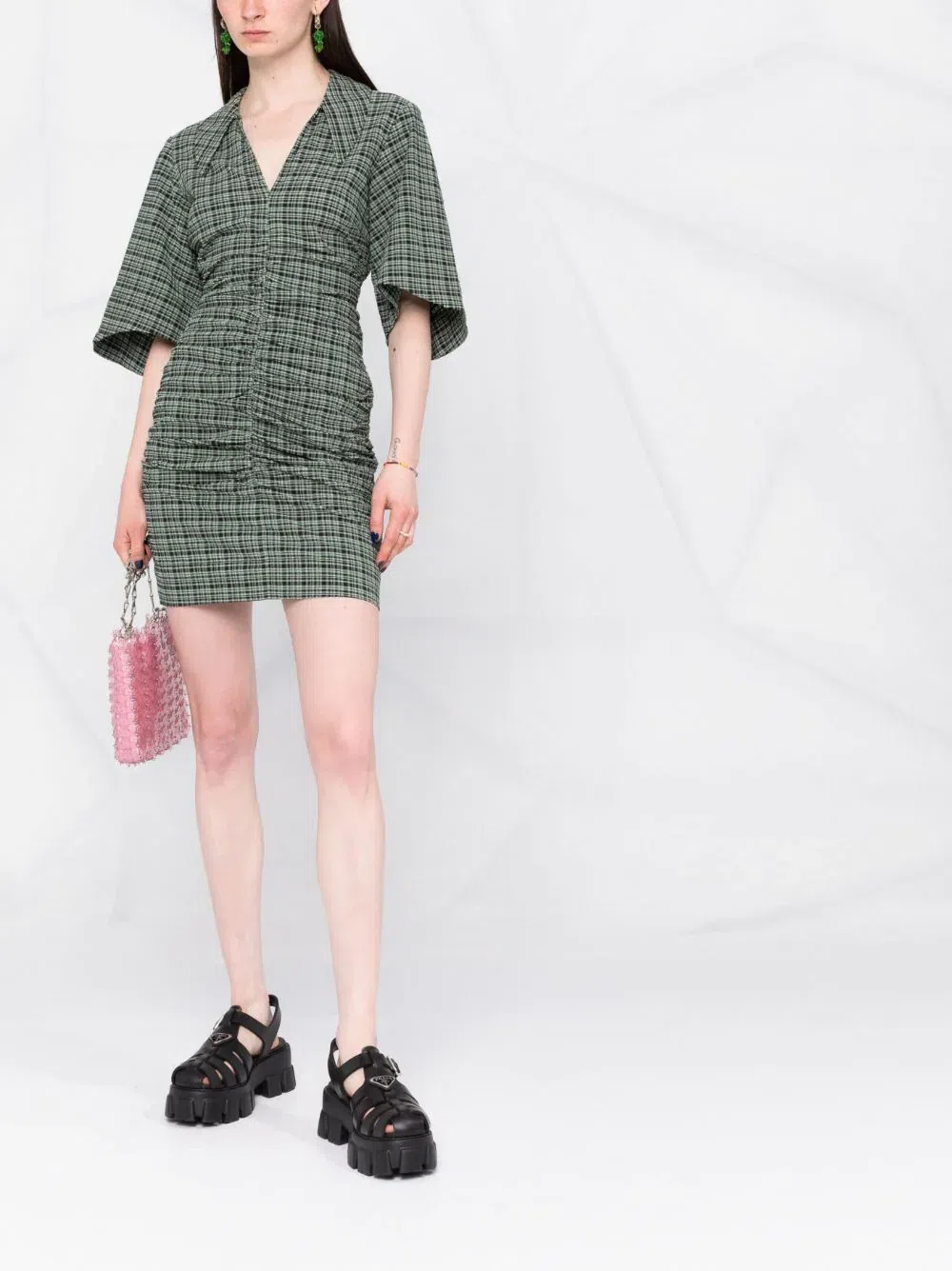 Ganni Stretch Seersucker Dress Fashion Ganni Seersucker Check Ribbon Mini  Dress Best Ganni Seersucker Dress Flash