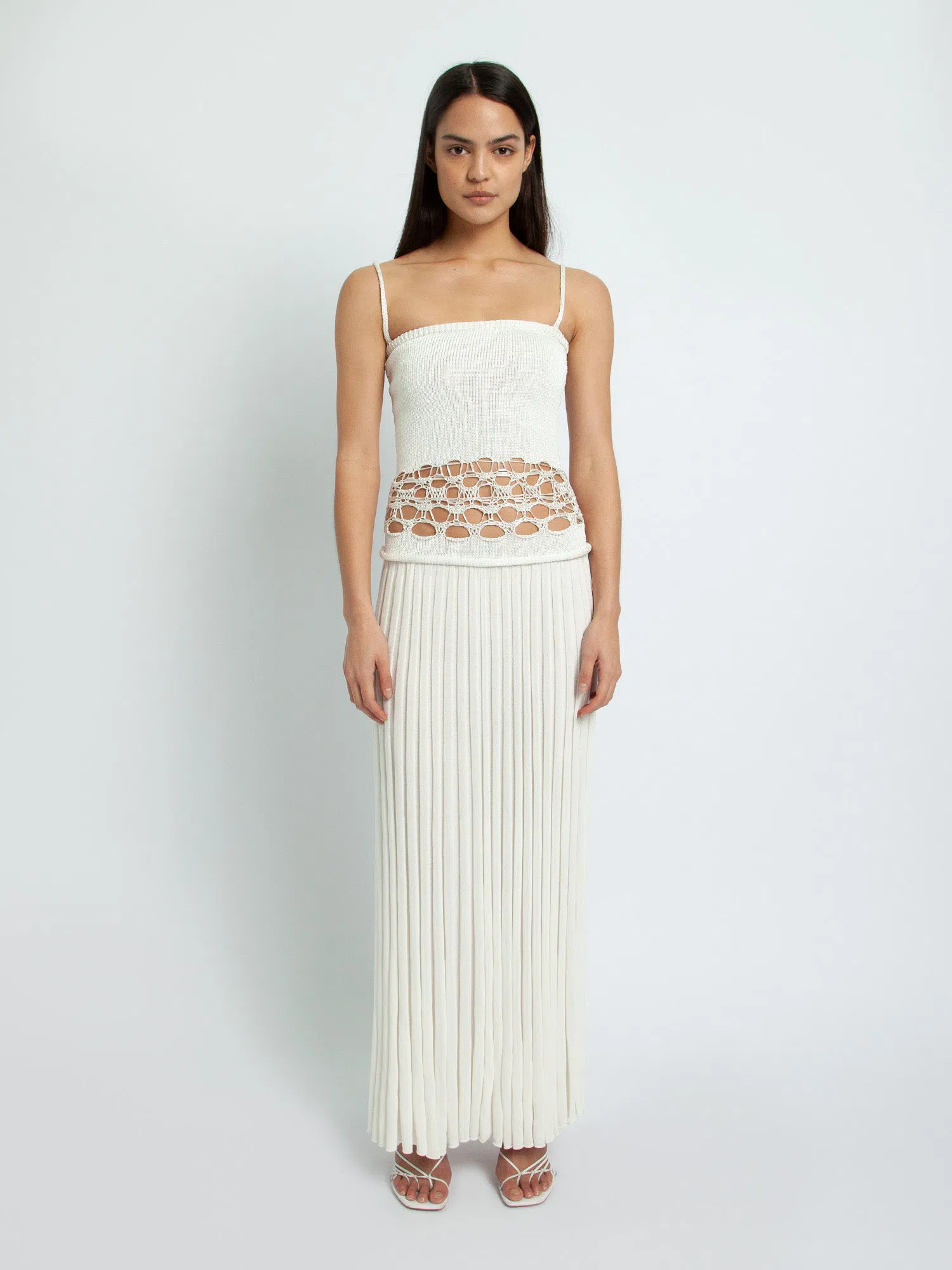 Christoper Esber Crochet Torso Knit Came Dress White Size 10