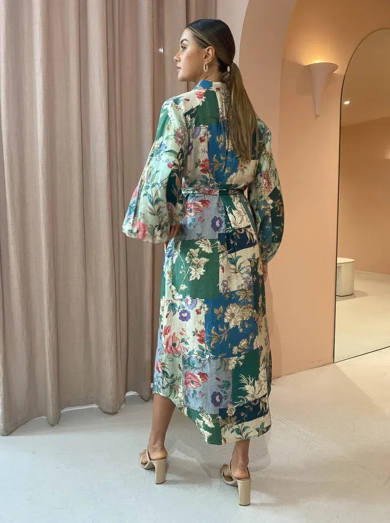 alemais loretta shirt dress Alemais Loretta Patchwork Midi Dress