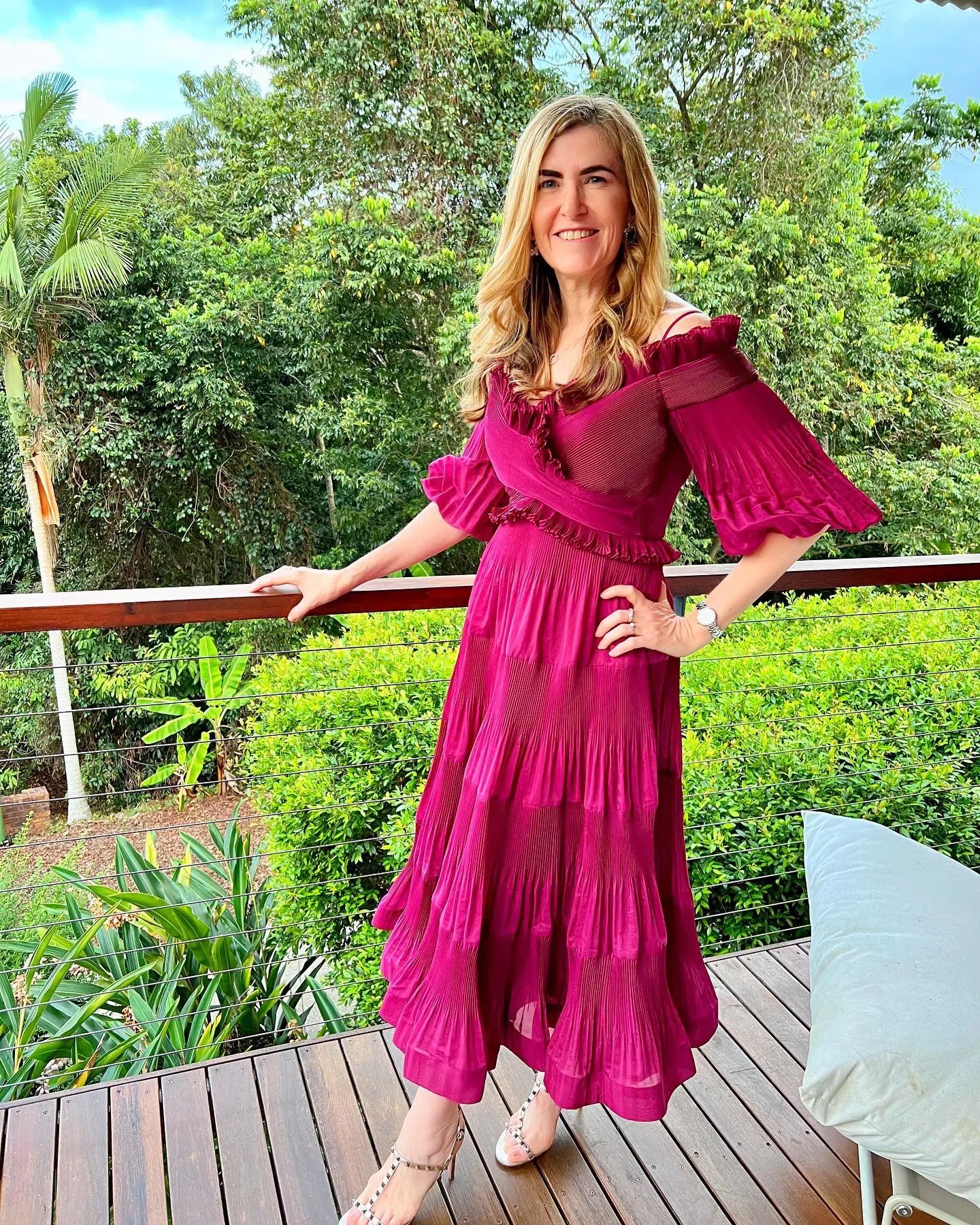Zimmermann Pleated Off Shoulder Midi Dress Berry Size 2 / AU 12 | The Volte