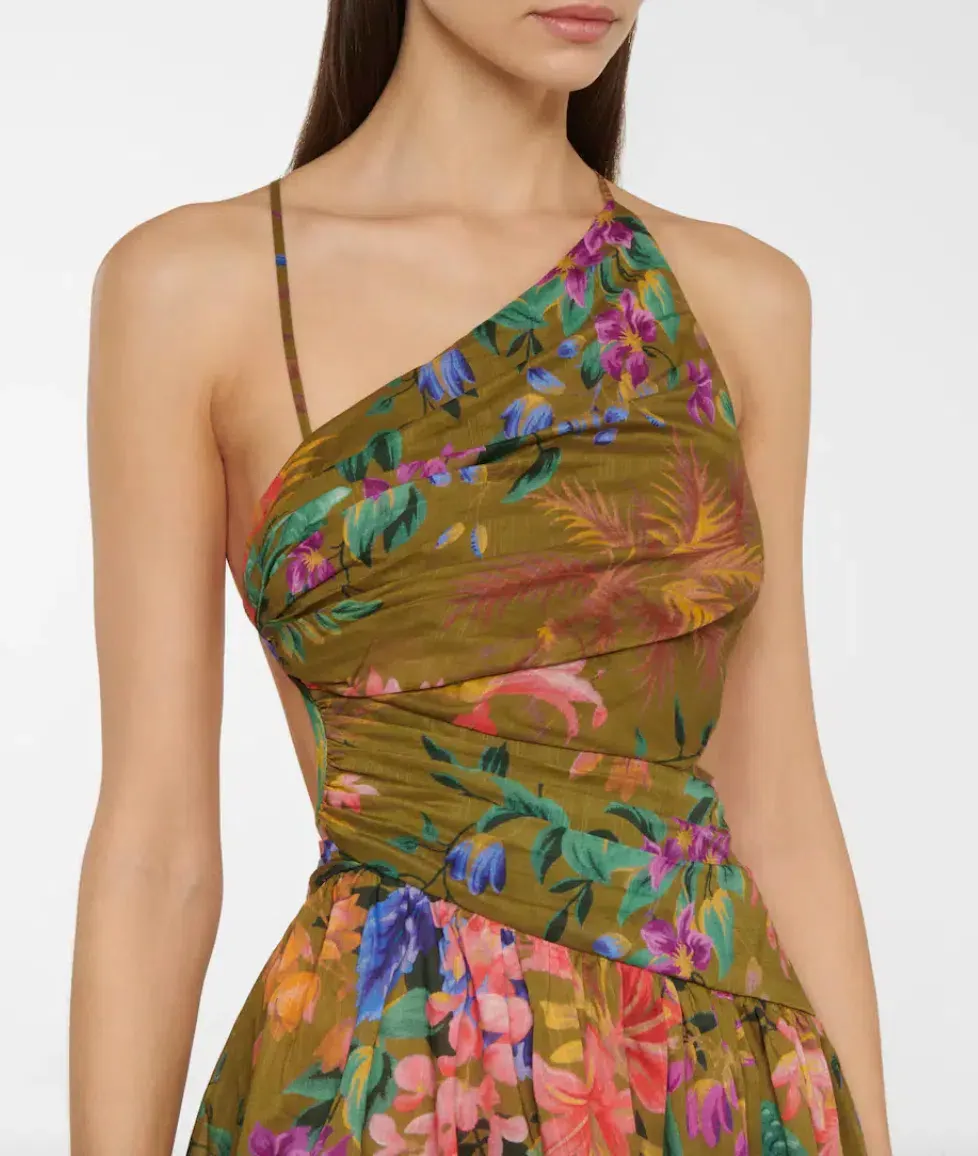 zimmermann tropicana asymmetrical dress Zimmermann Tropicana Asymmetric Dress in Khaki Floral