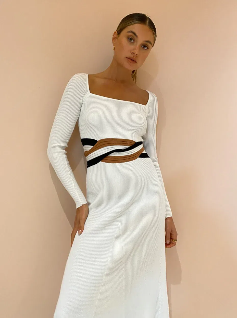 Sovere Inertia Knit Midi Dress White Size 6 | The Volte