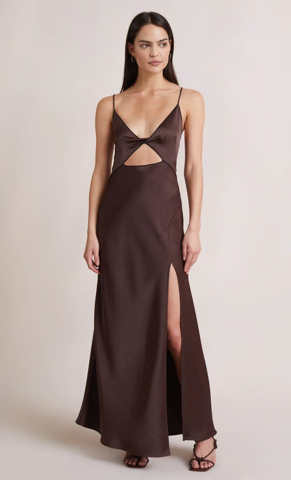 bec and bridge brown dresses Chocolate Brown Silky Strapless Maxi Eclair Dress – SABO main image 1