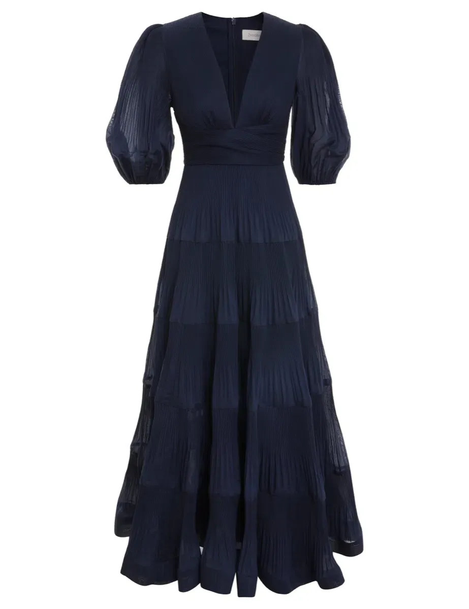 zimmermann pleated midi dress navy Zimmermann Pleated Midi Dress Navy Size 4/AU 16