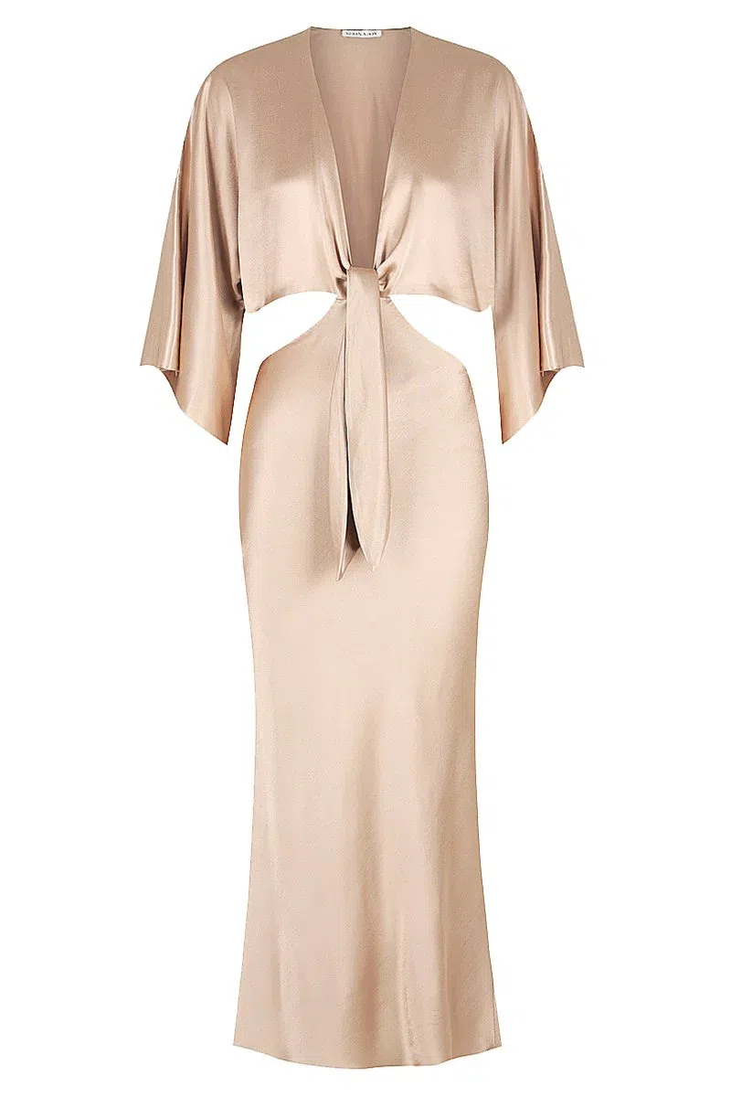 knee length dresses for ladies La Lune Plunged Tie Front Maxi Dress main image 1
