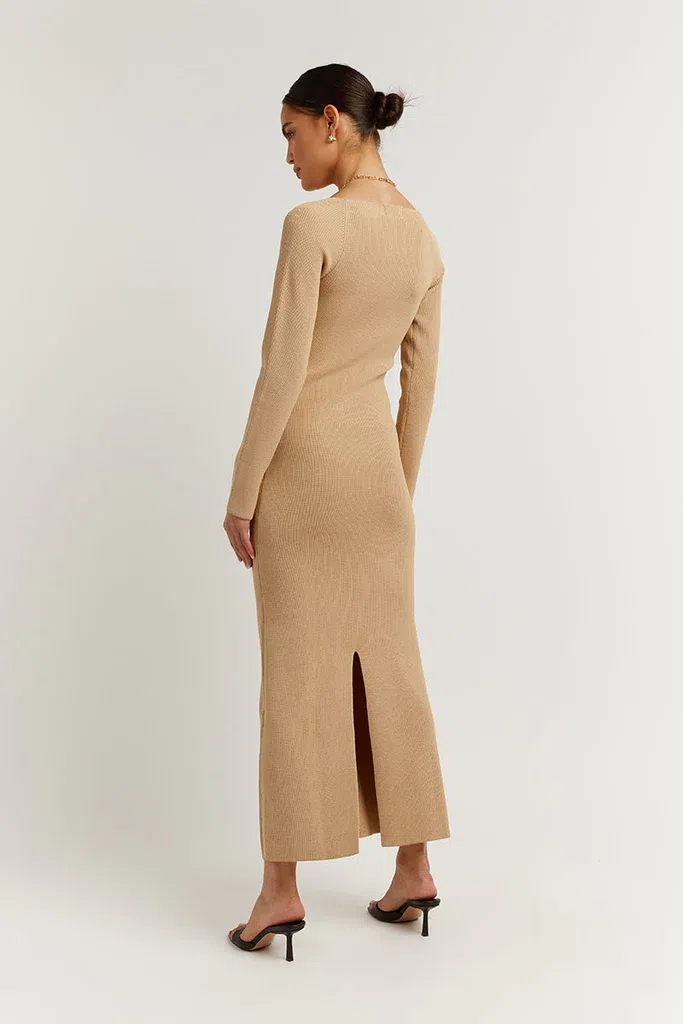 Dissh Stride Warm Wheat Knit Midi Dress Beige Size The Volte