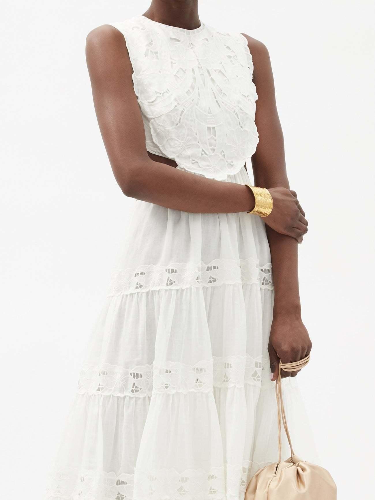 Zimmermann Cassia Yoke Dress White Size 