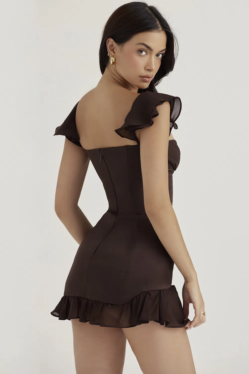 トップス house of cb Ruffle Corset Mini Dress House of CB Dionne Espresso Ruffle Corset Mini Dress Brown Size XS