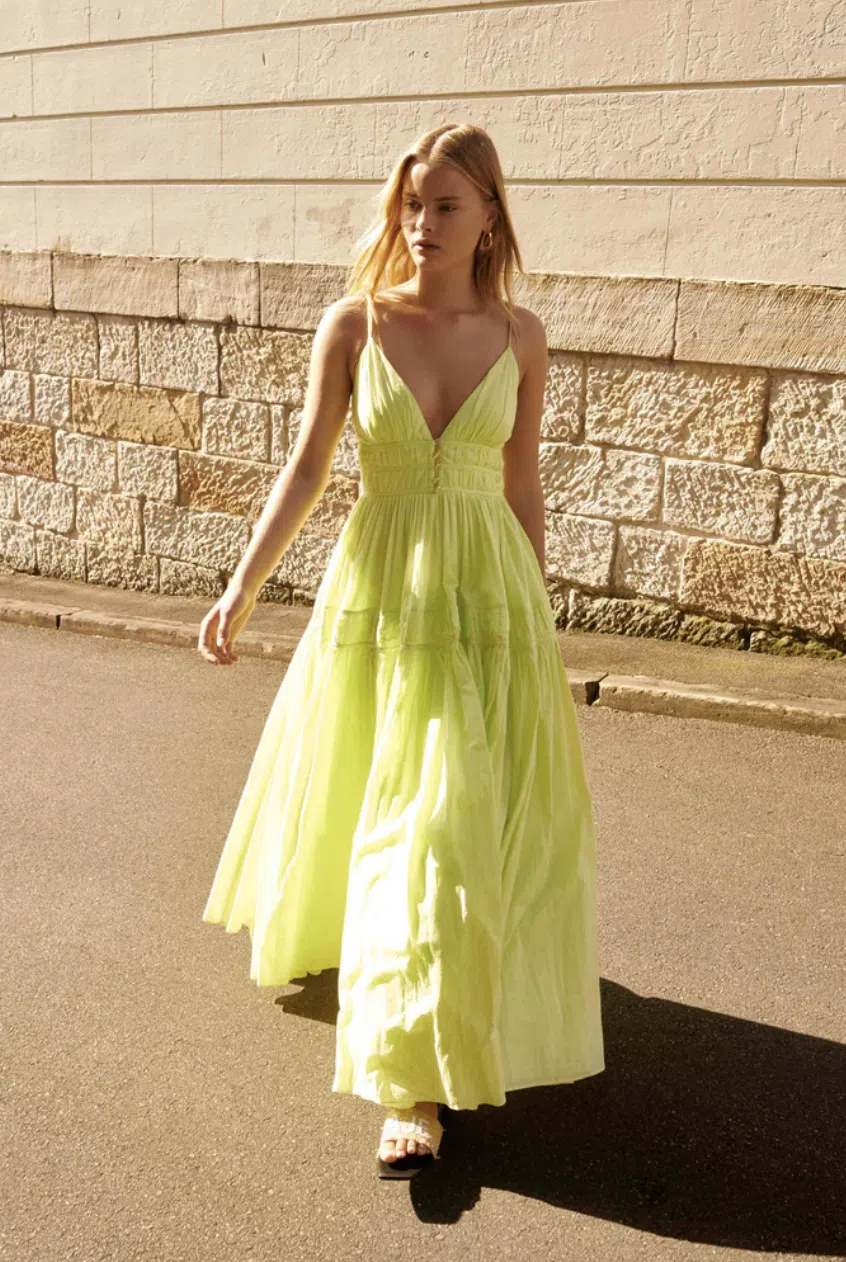 Aje Grace Tiered Maxi Dress Light Lemon Size 6 | The Volte