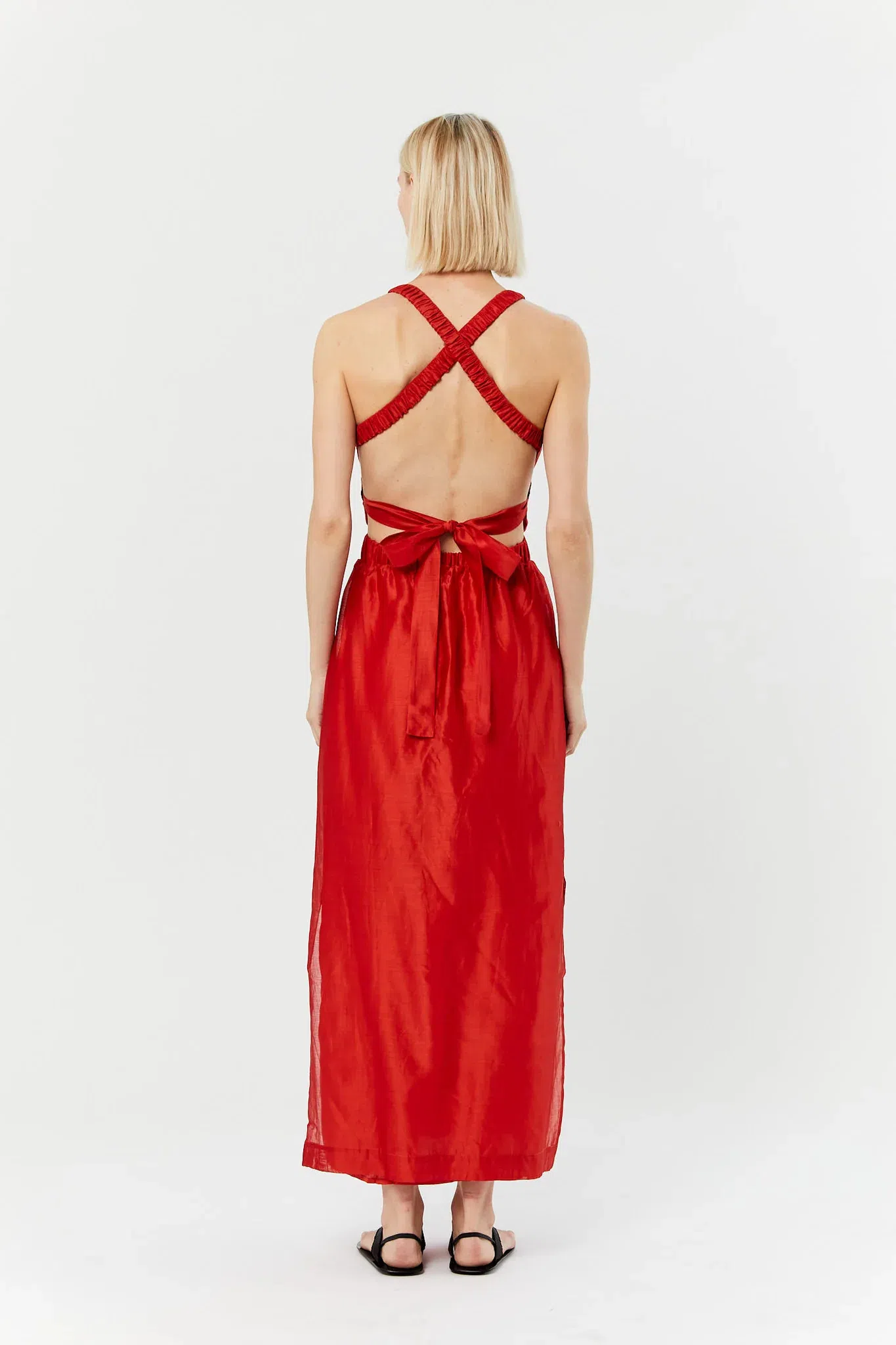 open lace back dress Ball Gown Criss-Cross Back Dark Red Prom Dress main image 1