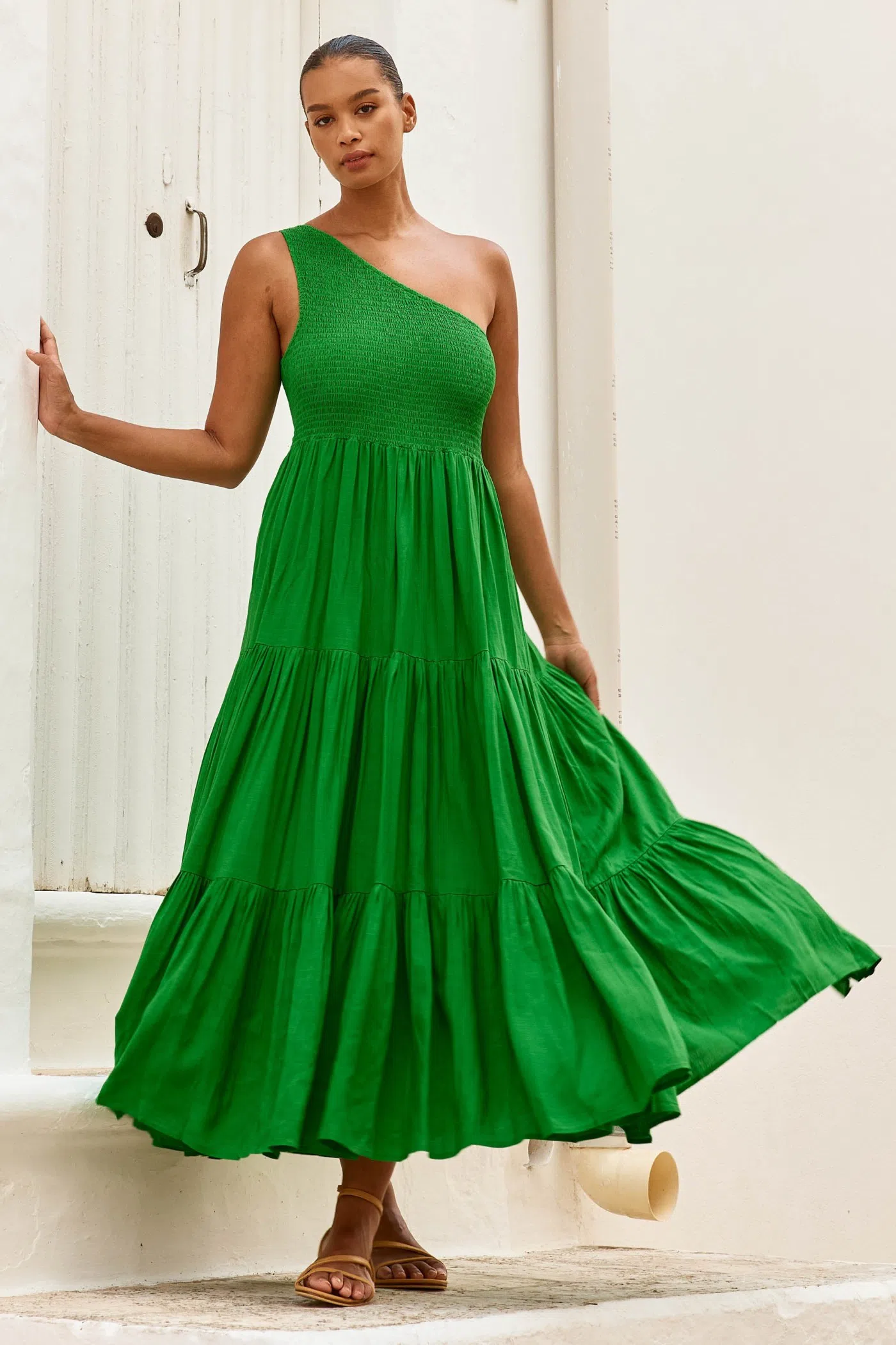 Bimba Y Lola Abstract-print Fluted Maxi Dress in Green