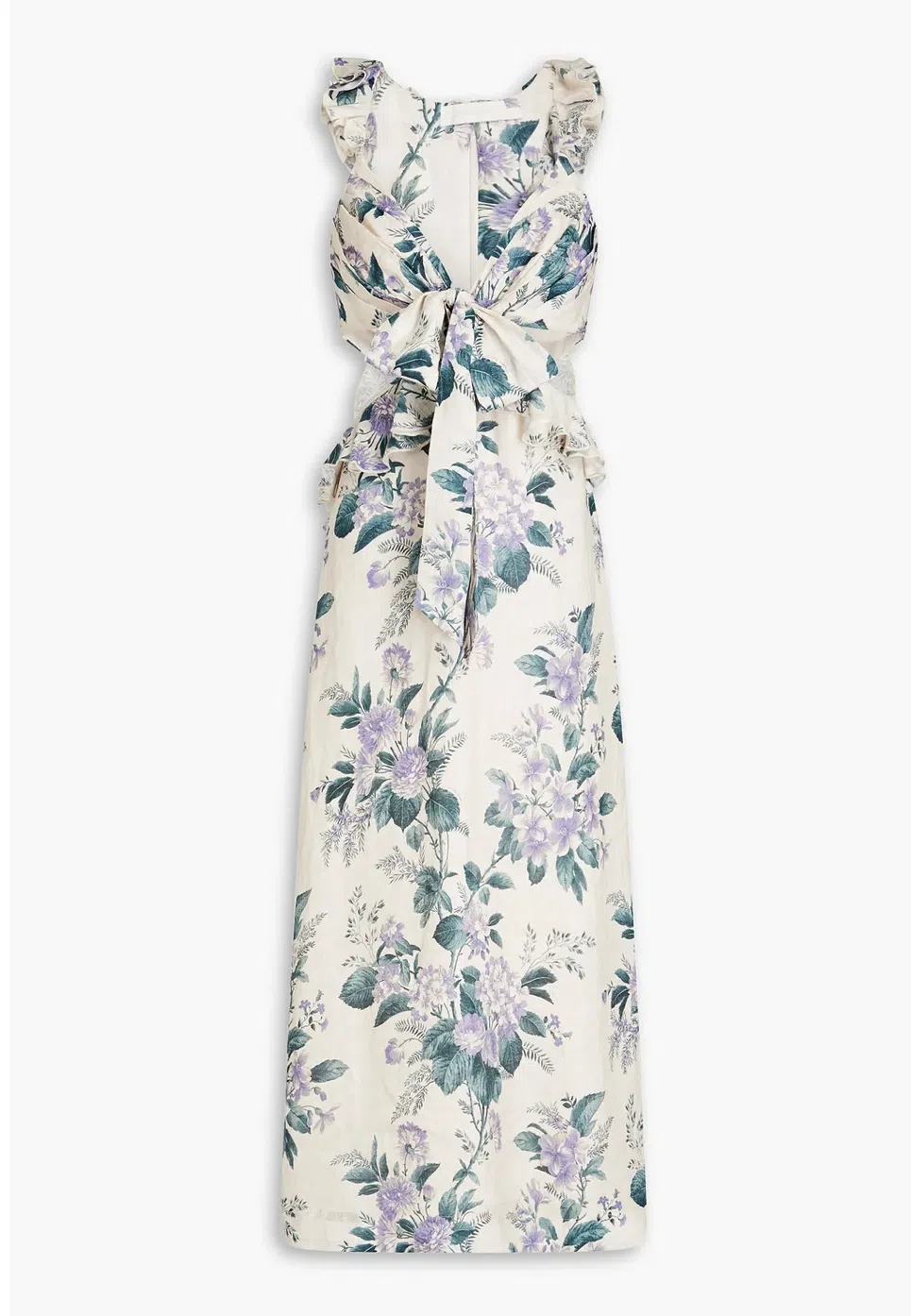 Zimmermann Cassia Ruffle Midi Dress in Hydrangea Floral Print Size