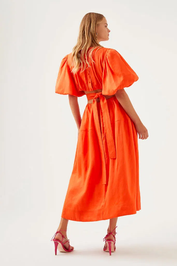 Aje Cosette Tie Back Midi Dress Orange Size 6 | The Volte