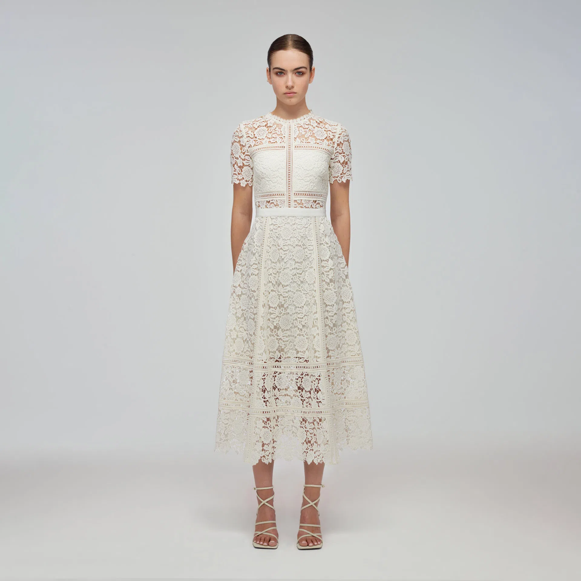 Self Portrait Guipure Lace Midi Dress Ivory Size 10 / M | The Volte