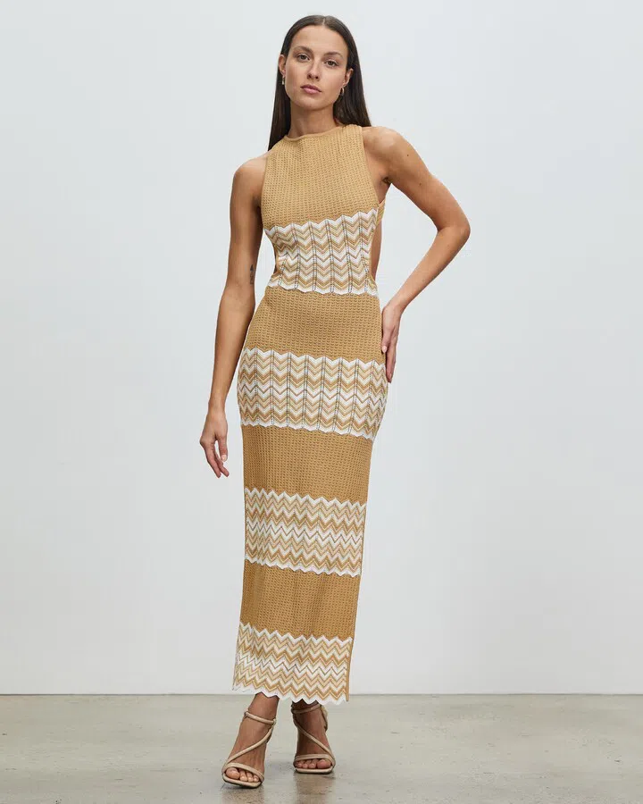 Bec & Bridge Piper Asymmetrical Midi Dress Brown Size 6 | The Volte