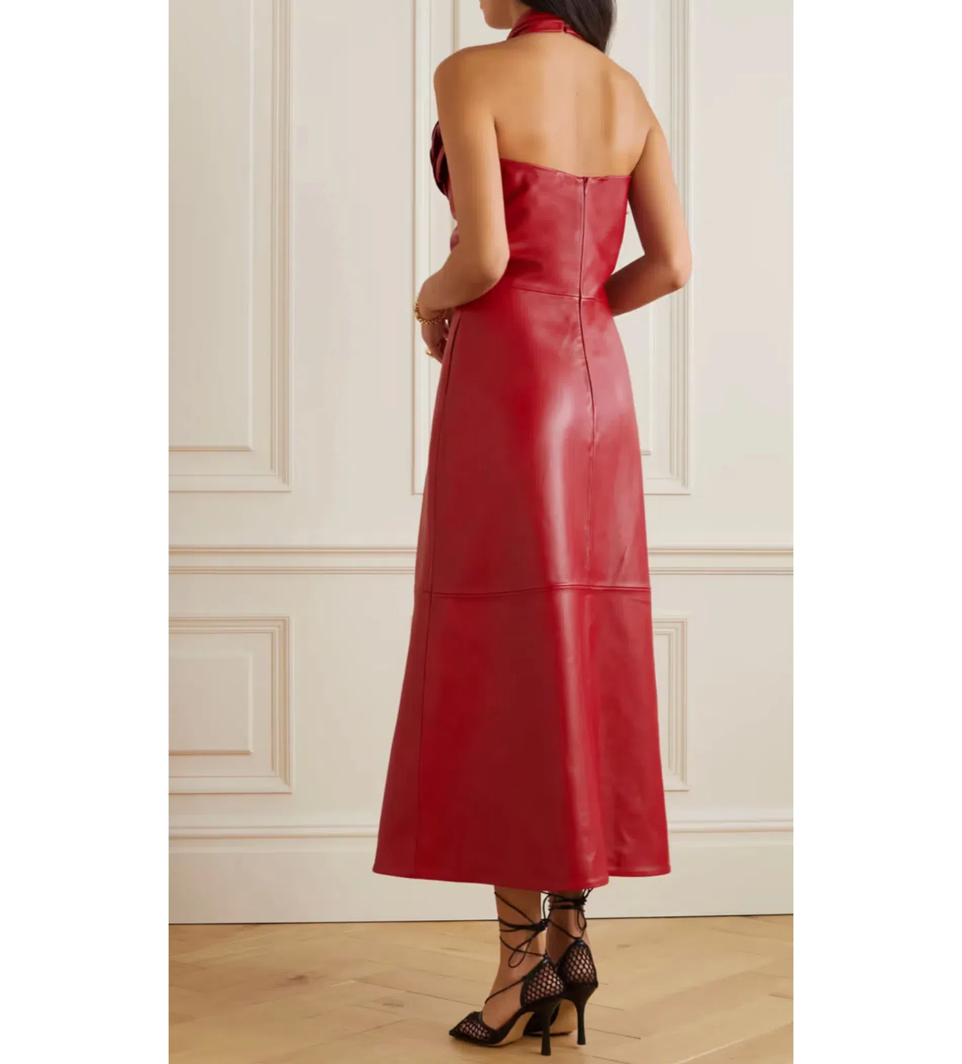 Magda Butrym Embellished Cutout Leather Halter Neck Midi Dress Red Size 36  / Au 8 | The Volte