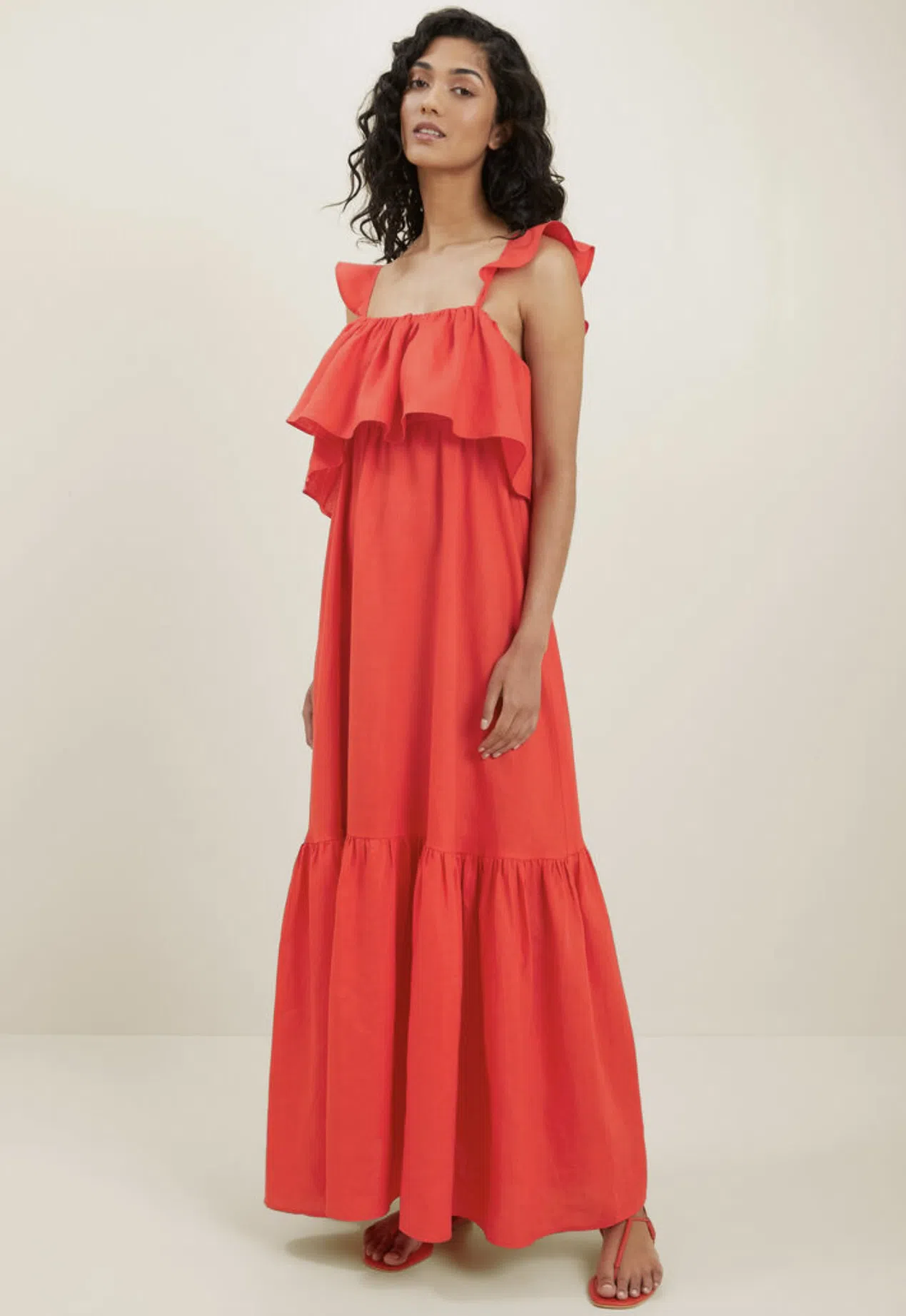 Seed Linen Ruffle Maxi Dress Red Size 4 | The Volte Seed Linen Ruffle Maxi Dress Red Size 4 | The Volte