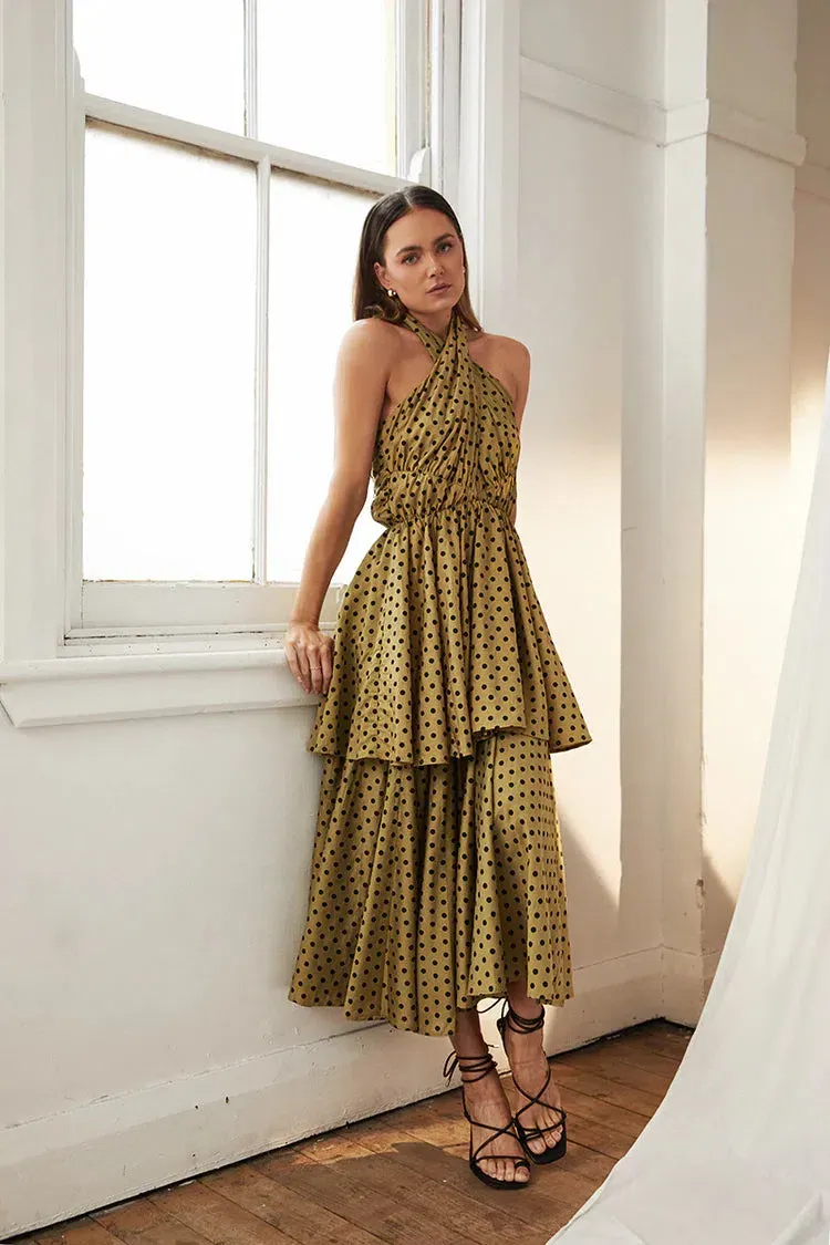 green emerald velvet dress Mon Renn Trace Knit Midi Dress in Sage – Hills Shire Hire main image 1