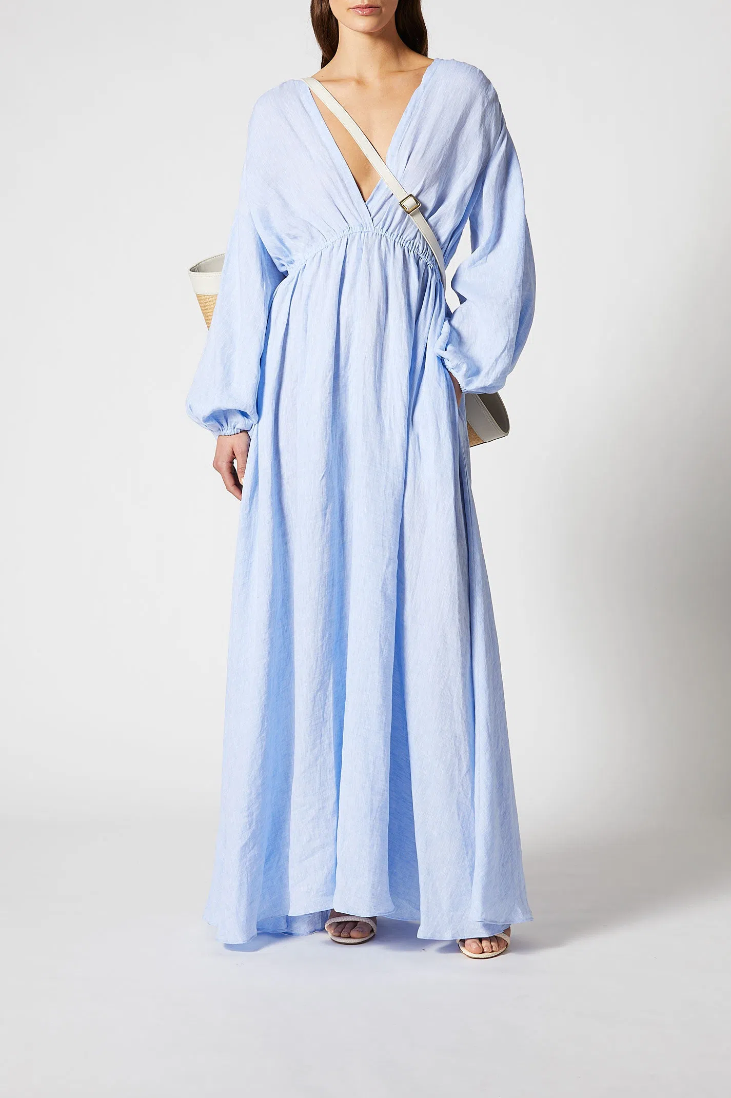 Scanlan Theodore Italian Linen V Neck Dress Blue Size 6