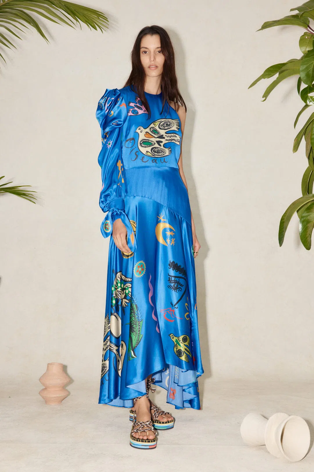 Alemais Soleil One Shoulder Midi Dress Blue/Print Size 12 | The Volte