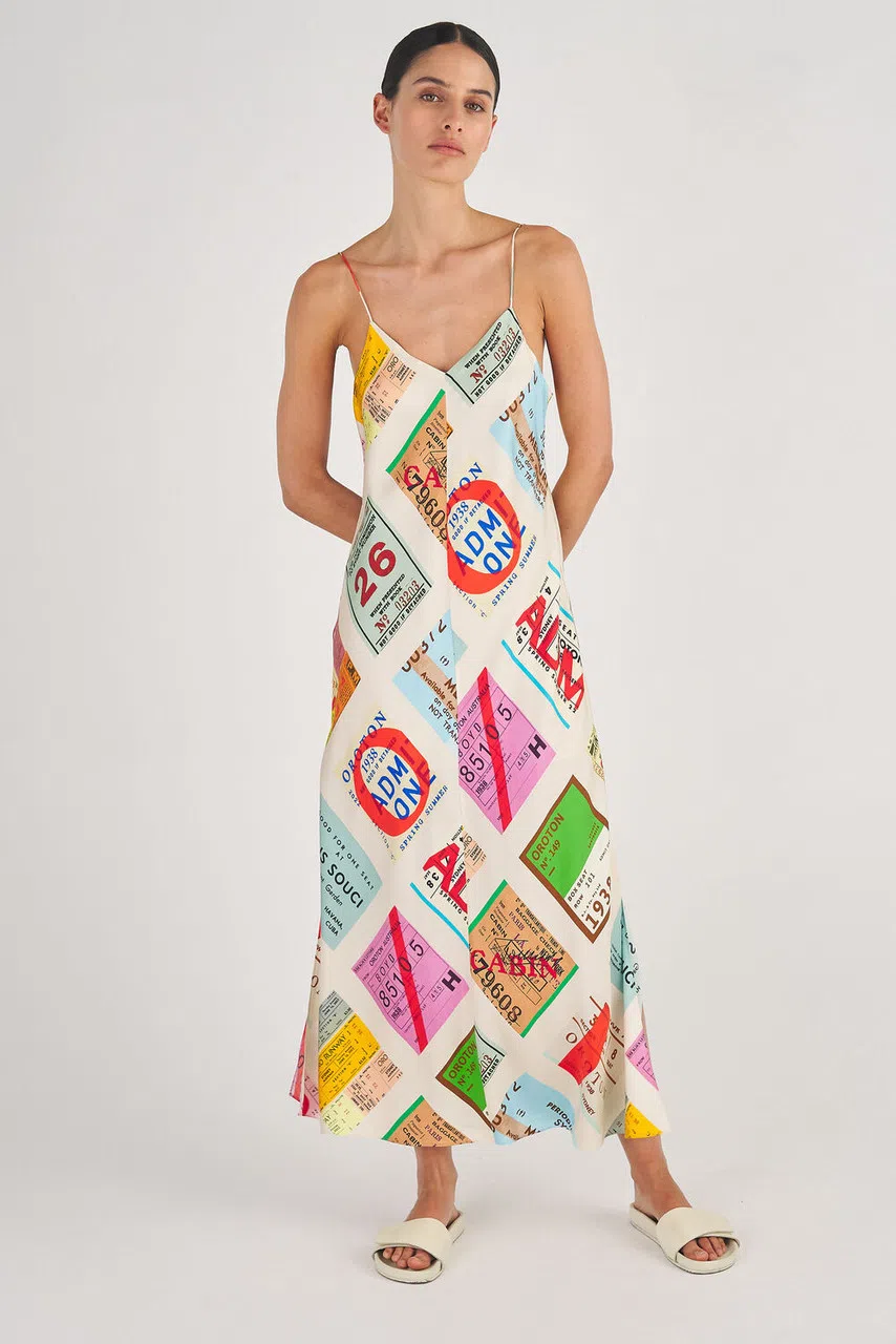 Oroton Ticket Print Slip Dress Print Size 8