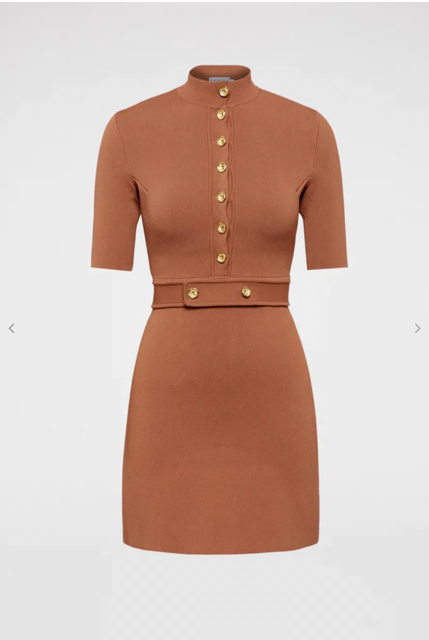 Scanlan Theodore Crepe Knit Mini Button Dress Hazel Brown Size 6 | The Volte Scanlan Theodore Crepe Knit Mini Button Dress Hazel Brown Size 6 | The Volte