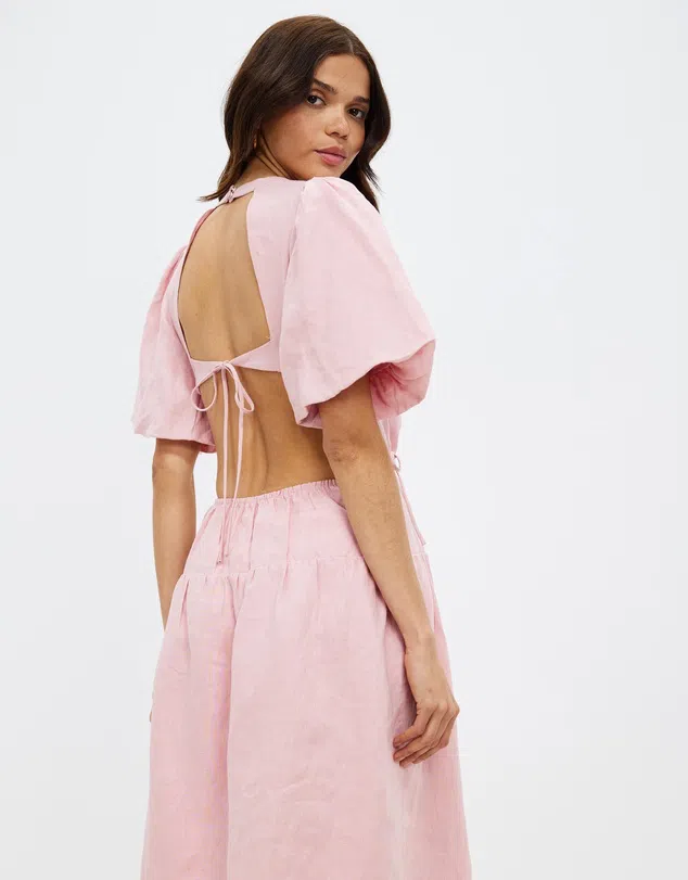 buttoned linen midi dress Aysha Buttoned Linen Midi Dress / Cornflower Blue | MESHKI main image 1