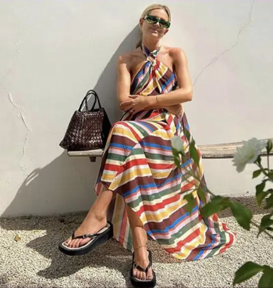 Ganni Striped Halter Neck Recycled Chiffon Midi Dress Multi Size AU 10 |  The Volte