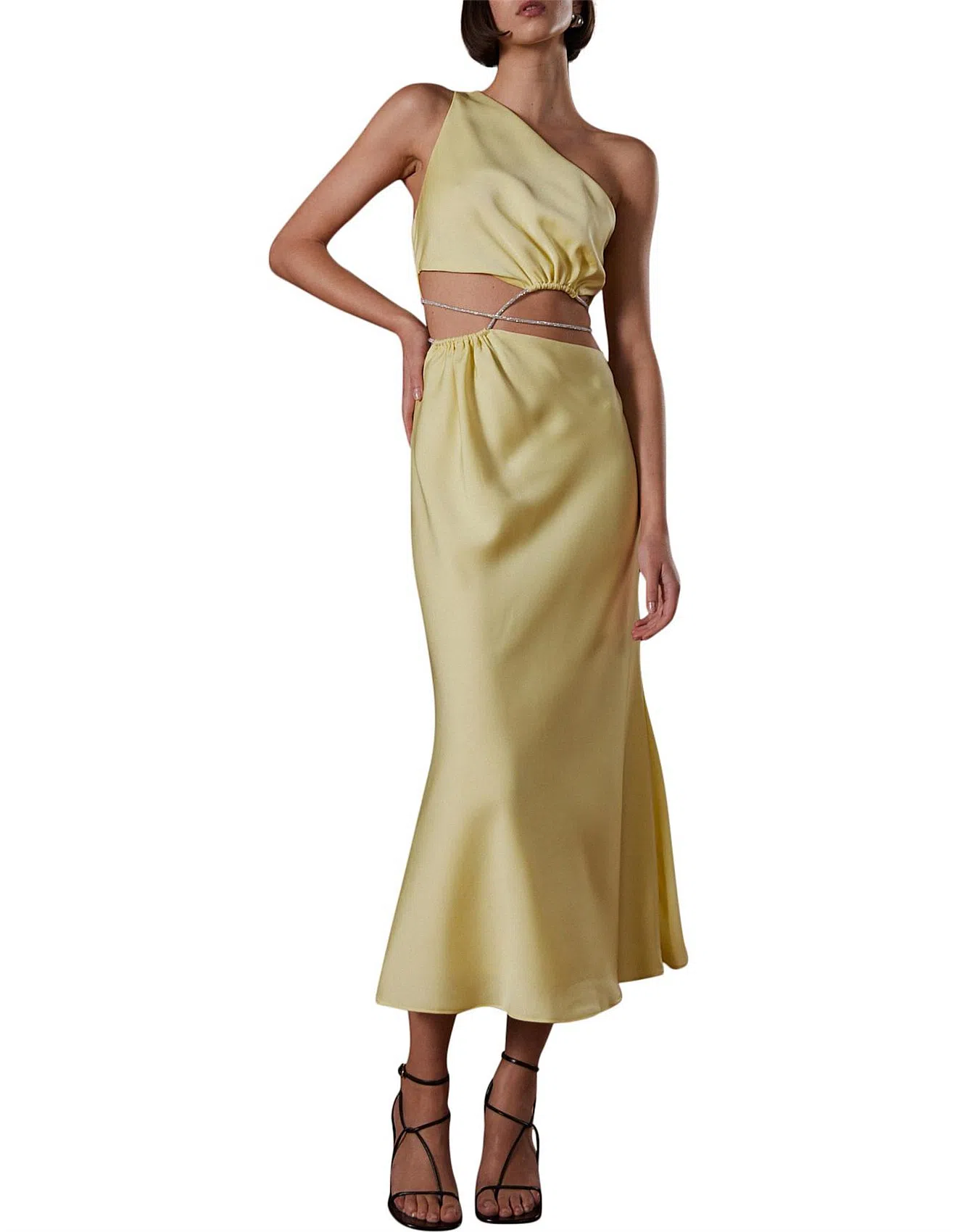 Misha Dimitra Satin Midi Dress Yellow Size AU 10 The Volte
