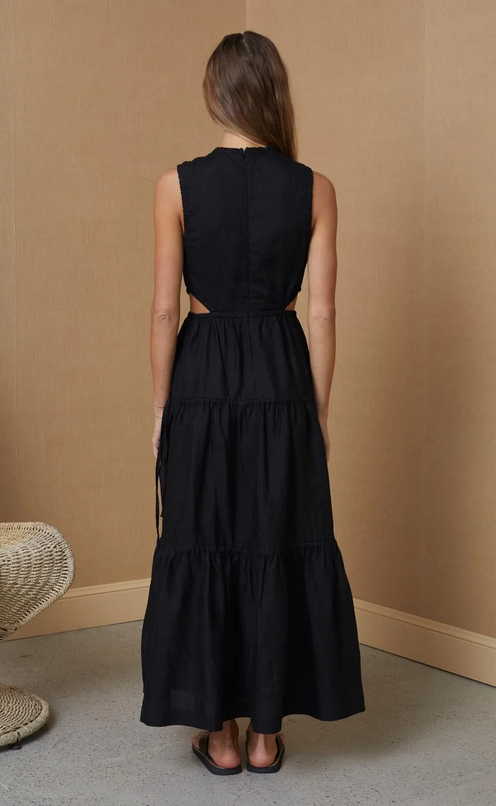 flora linen maxi dress floral wave Serene Flora Maxi Dress Chanderi – KAANJJ main image 1