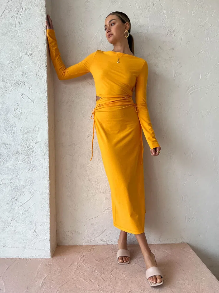 Camilla and Marc Alexandre Midi Dress in Marigold Yellow Size 10 | The Volte