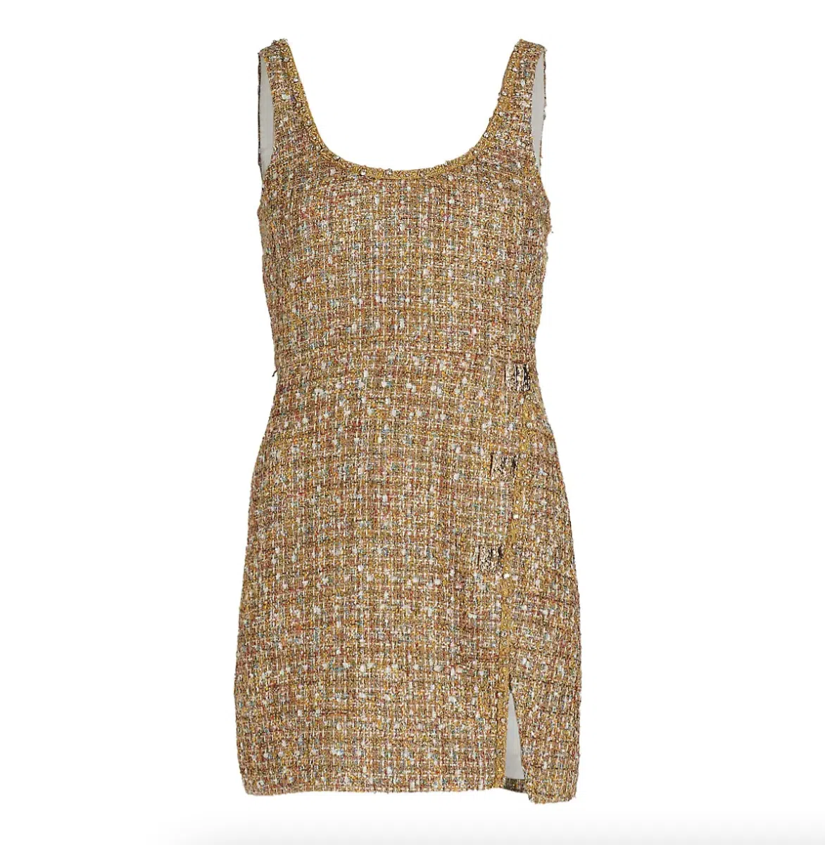 Self Portrait Gold Tinsel Boucle Beaded Mini Dress Gold Size 10 | The Volte