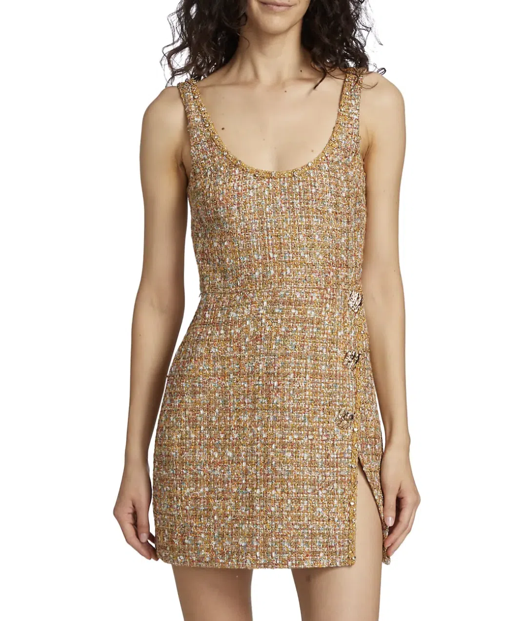 self portrait gold tinsel dress Self-Portrait // Gold & Mulitcolour Tinsel Boucle Dress & Jacket Set – VSP  Consignment main image 0