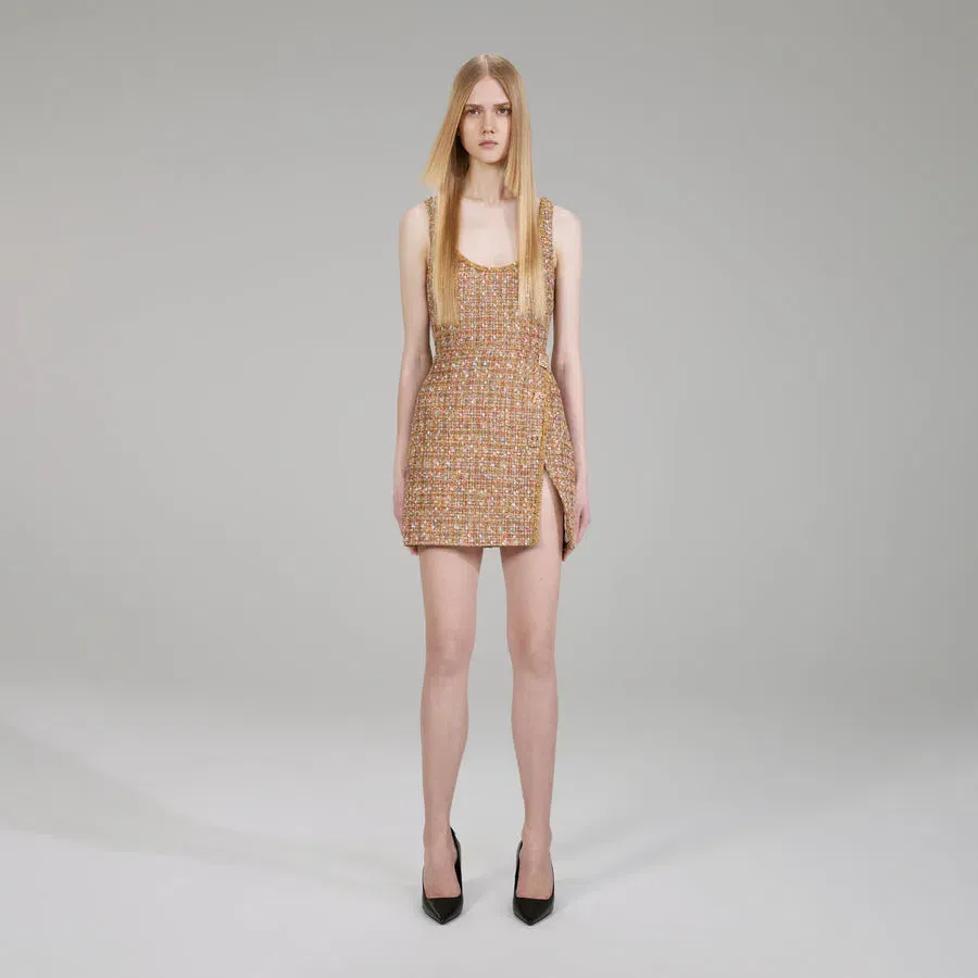 gold tinsel boucle off shoulder mini dress Gold Tinsel Boucle Off Shoulder Mini Dress self-portrait-US
