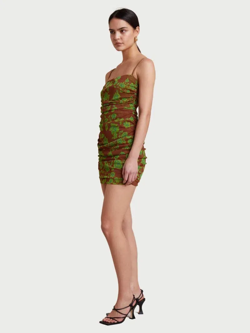 bec and bridge blossom mini dress NWT Bec + Bridge Floral Blossom Mini Dress Women's Size US4 Ruched Rouleau Strap