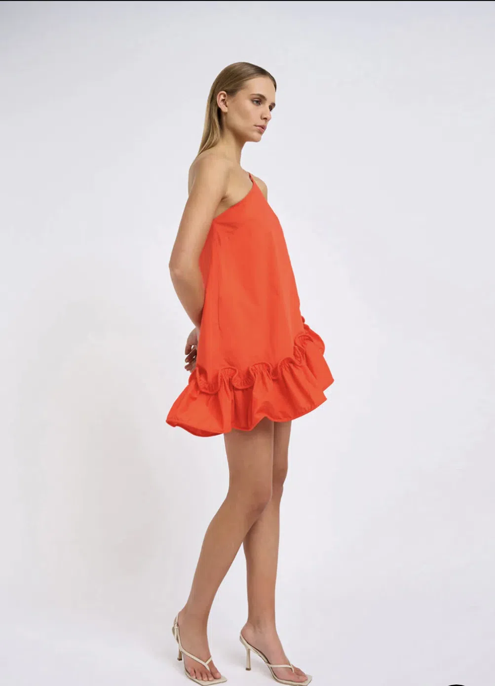 By Johnny Rope Frill Asymmetrical Mini in Hyper Red Size AU 6