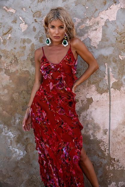 Rat ☀ Boa 'Maribou' red floral ruffle ...
