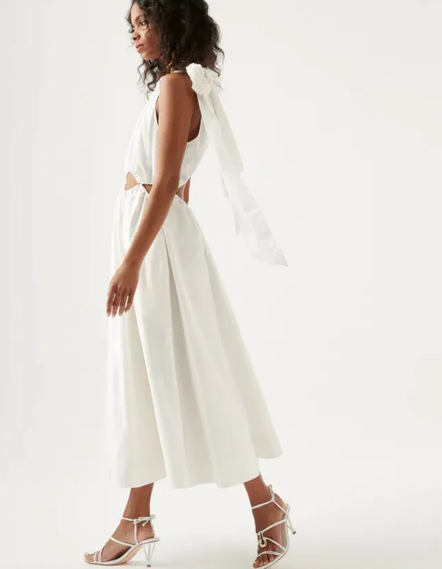 aje henriette tie strap midi dress Henriette Tie Strap Midi Dress | Ivory