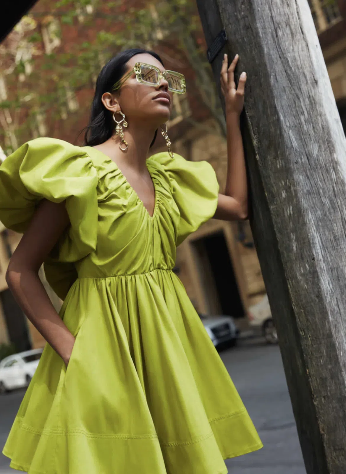 Aje Gretta Bow Back Mini Dress Chartreuse Green Size 16 / 2XL | The Volte