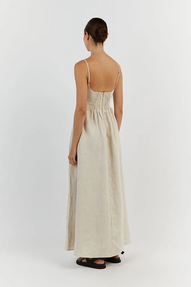 knee length dresses for ladies LACY STRAW LINEN MIDI DRESS  DISSH