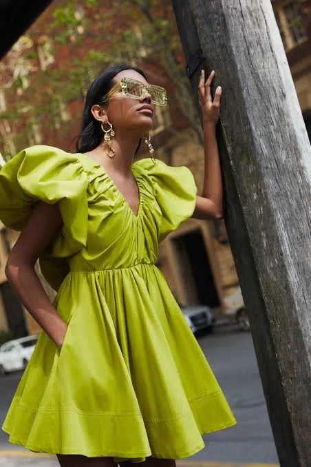 Aje Gretta Bow Back Mini Dress in Chartreuse Green Size 10 / M | The Volte